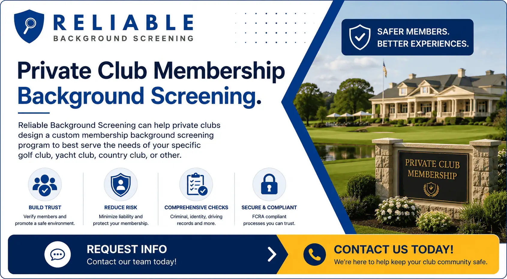 Reliable Backgrounnd Screening Private Club Membership Background Screening with background checks through Reliable Background Screening